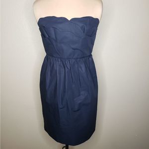 J. Crew Black Label Collection 8 Navy Blue Cotton Taffeta Strapless Dress